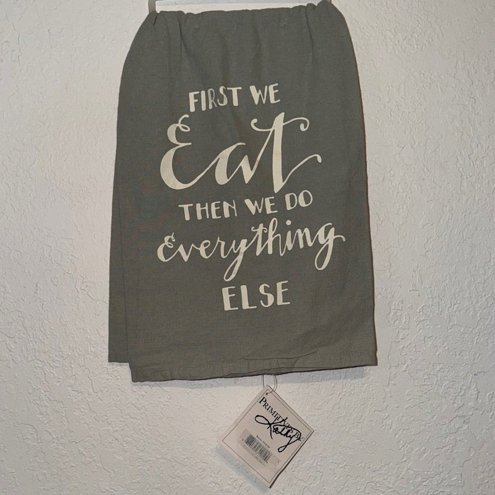 Primitives by Kathy Gray Cotton Dish Towel First We Eat Kitchen Decor 31250